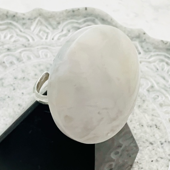 White Lace Agate Large Stone Ring, Handmade by Wandering Bunny LLC - Picture 7 of 11